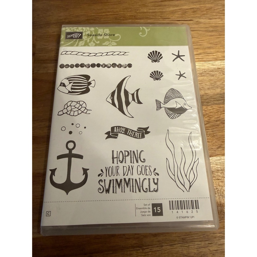 Stampin‎ Up Seaside Shore Rubber Stamp Set 15 Piece Nautical Fish Anchor 141625